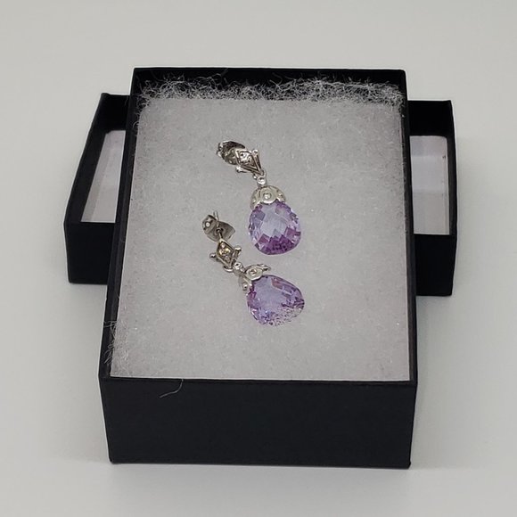 Simulated Amethyst Silver Dangle/Drop Earrings - Picture 3 of 8